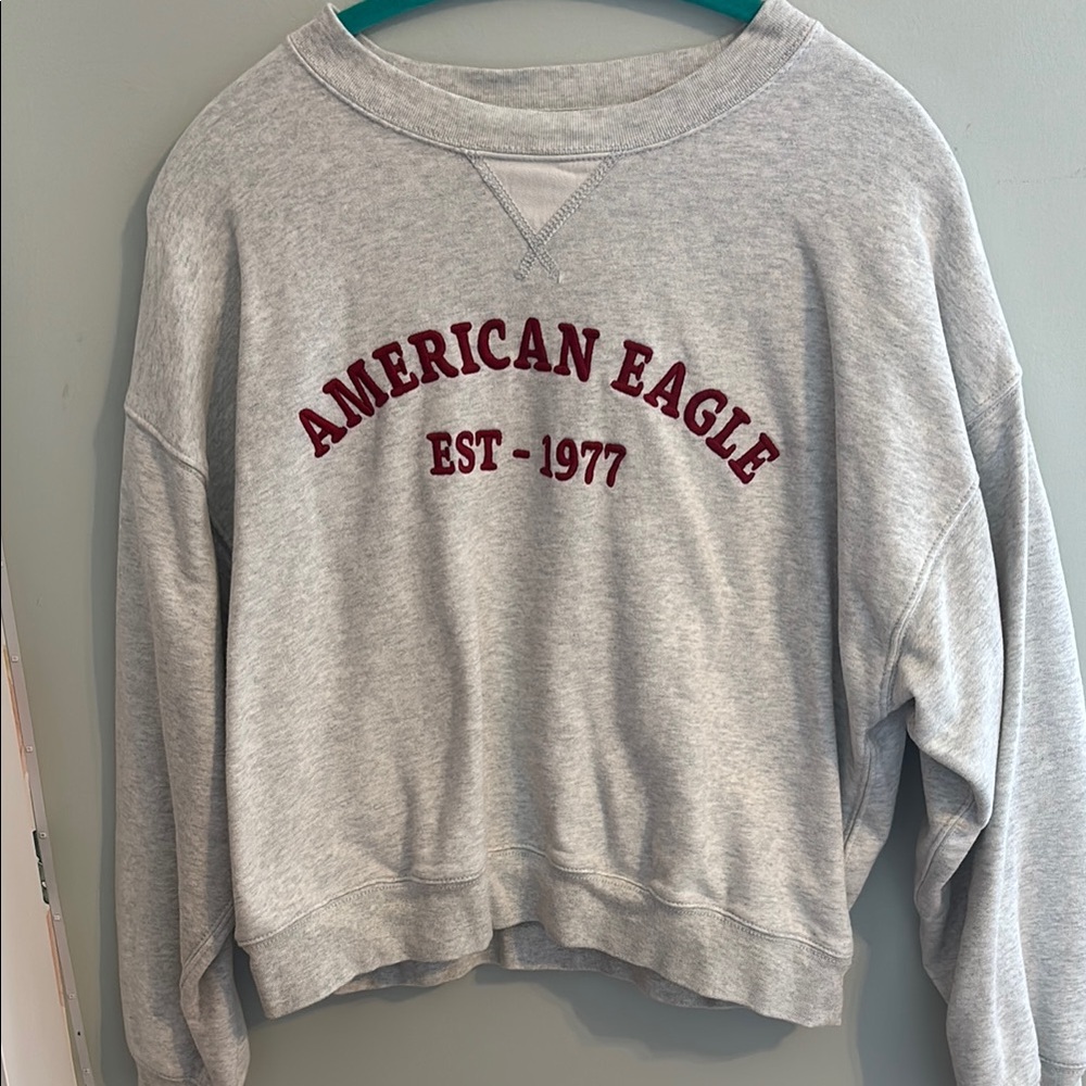 American Eagle Gray Sweatshirt with Red Lettering